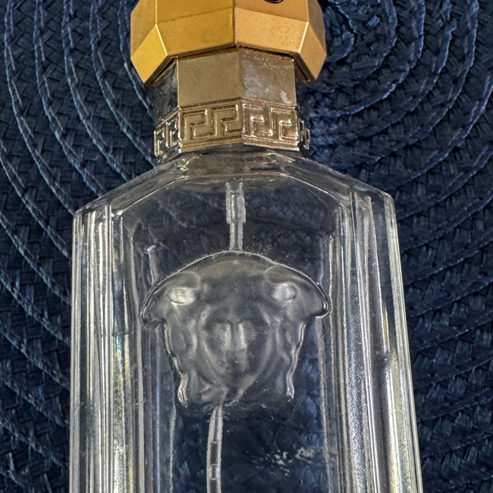Versace Clear Glass Bottle (empty) with Gold Hexagonal Cap